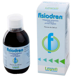 Flacone da 240 ml di Fisiodren, integratore drenante e depurativo.