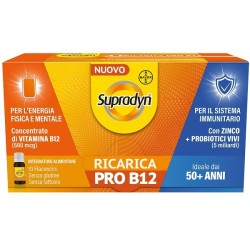 Confezione da 10 flaconcini di Supradyn Ricarica Pro B12, integratore con effetto energizzante.